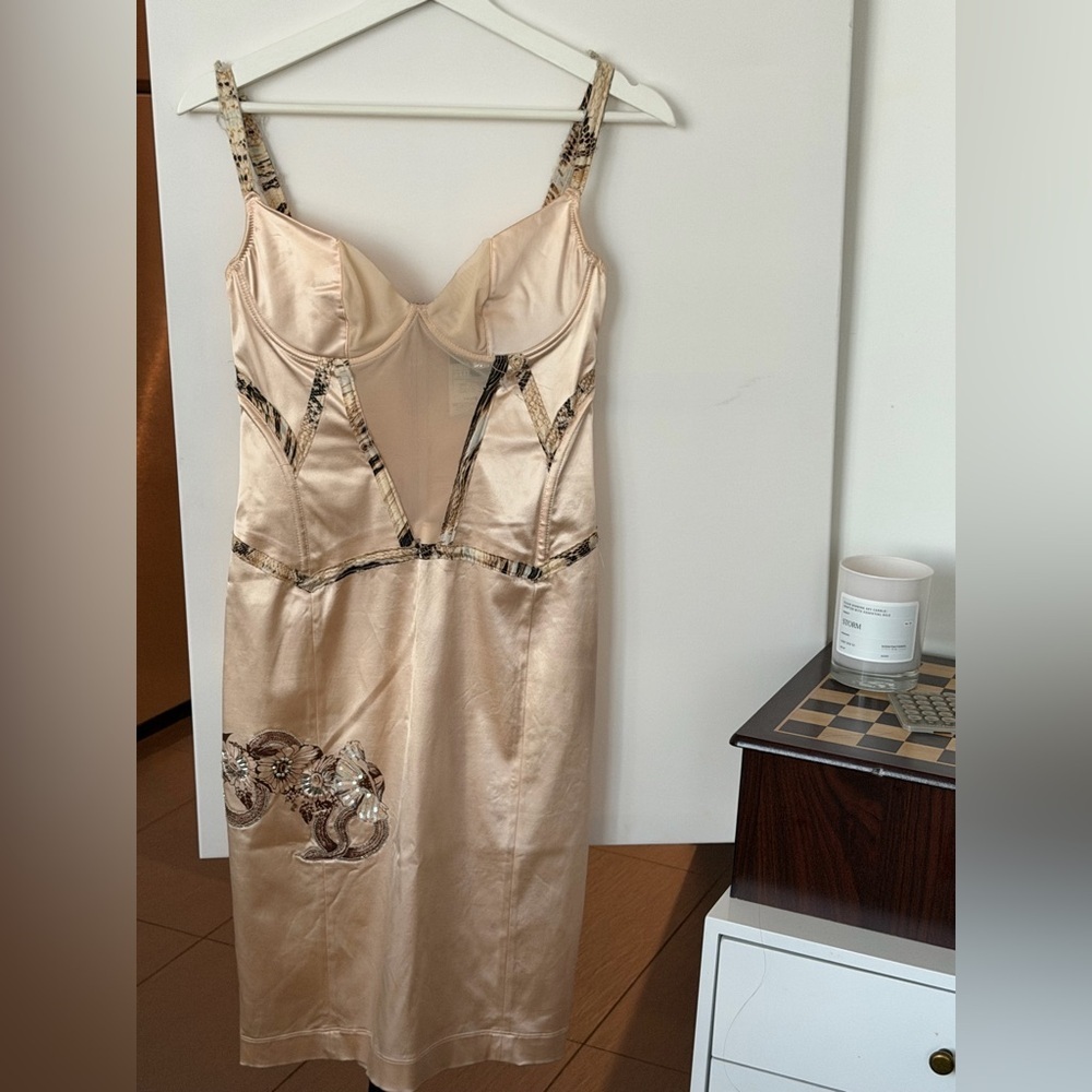 VINTAGE JUST CAVALLI BY Roberto Cavalli nude(pink) dress snake print detail  M/L
